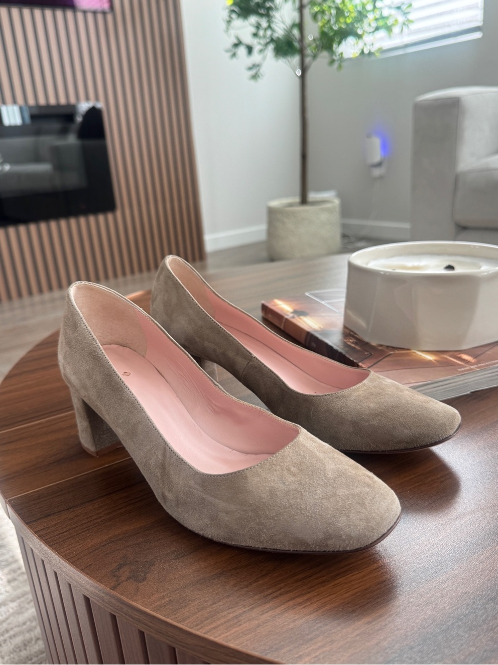 Kate Spade Kylah Taupe/Tan Suede Block Heel Pumps